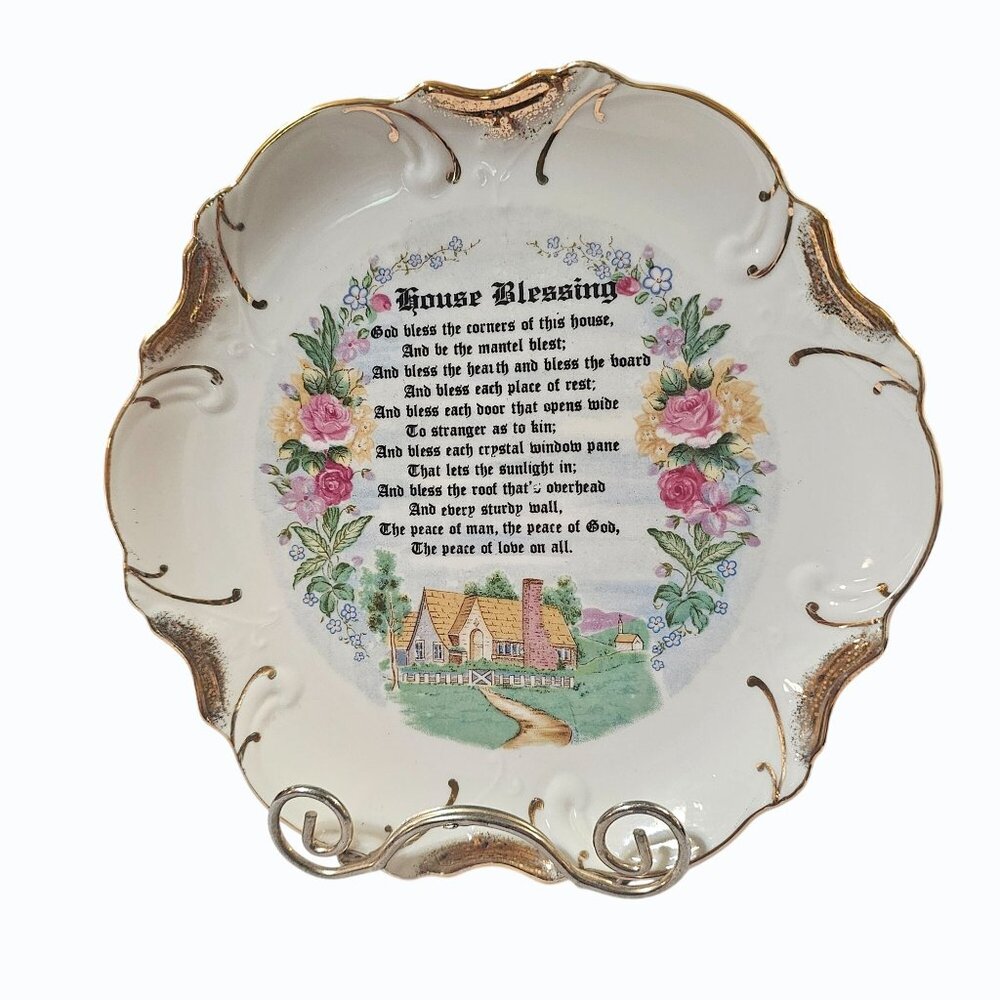 Vintage House Blessing Wall Hanging Plate Made in Japan